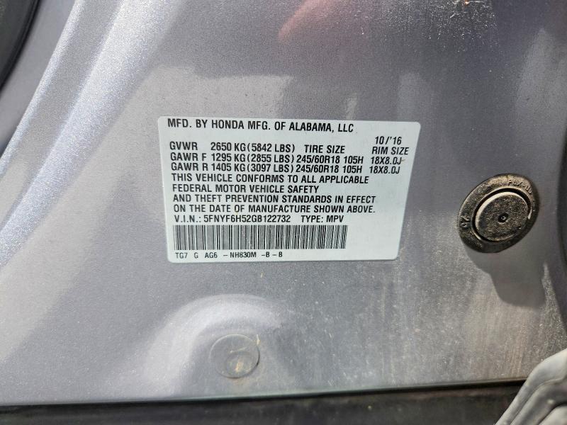 Aukcja sprzedaży 2016 Honda Pilot, vin: 5FNYF6H52GB122732, numer aukcji: 53993306