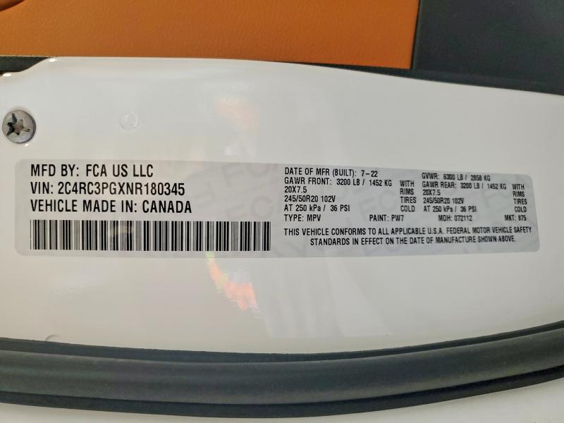 53118386 :رقم المزاد ، 2C4RC3PGXNR180345 vin ، 2022 Chrysler Pacifica مزاد بيع