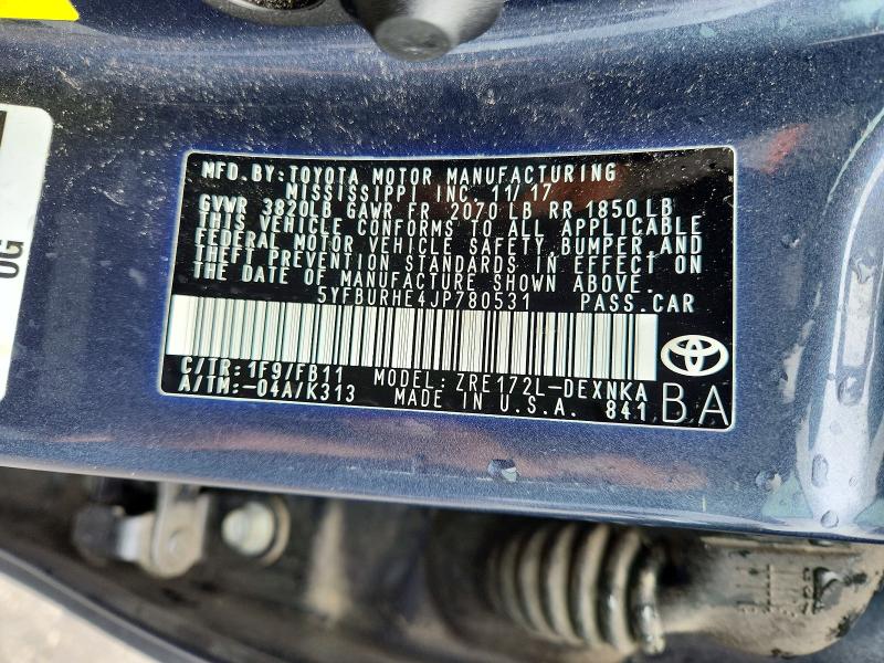 Auction sale of the 2018 Toyota Corolla, vin: 5YFBURHE4JP780531, lot number: 54980466