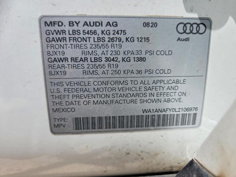 Продажа на аукционе авто 2020 Audi Q5, vin: WA1ANAFY0L2106976, номер лота: 52419846