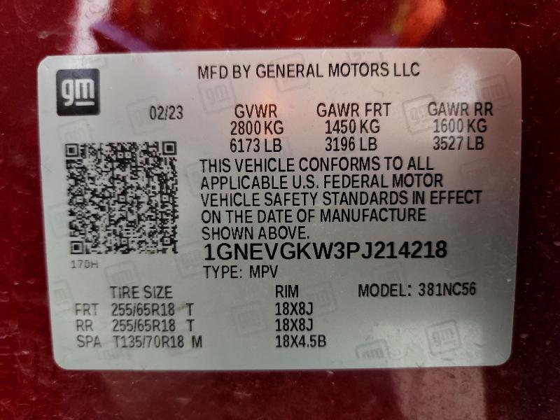 Продаж на аукціоні авто 2023 Chevrolet Traverse, vin: 1GNEVGKW3PJ214218, номер лоту: 52204546