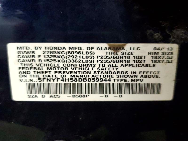 Продажа на аукционе авто 2013 Honda Pilot, vin: 5FNYF4H58DB059944, номер лота: 55387126