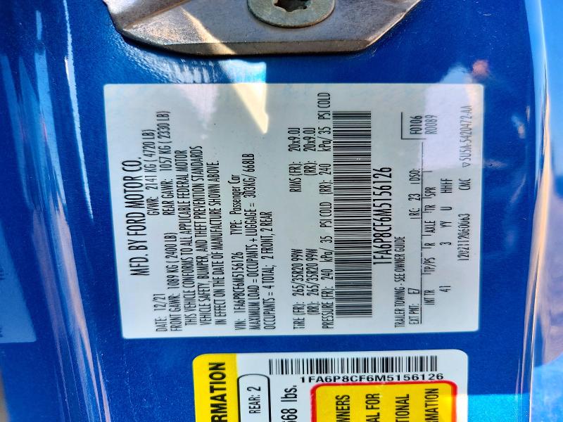 Продажа на аукционе авто 2021 Ford Mustang, vin: 1FA6P8CF6M5156126, номер лота: 53463426