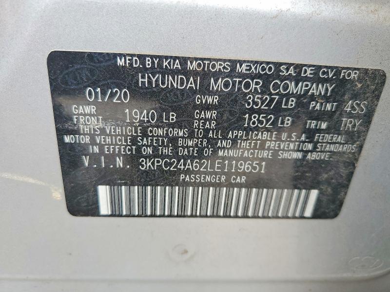 Aukcja sprzedaży 2020 Hyundai Accent, vin: 3KPC24A62LE119651, numer aukcji: 53827876