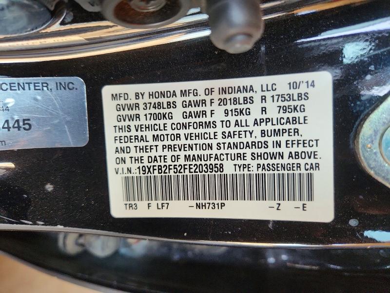 Aukcja sprzedaży 2015 Honda Civic, vin: 19XFB2F52FE203958, numer aukcji: 54104706