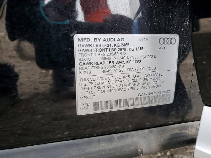 2019 Audi Q5 მანქანა იყიდება აუქციონზე, vin: WA1ANAFY2K2124975, აუქციონის ნომერი: 54400336