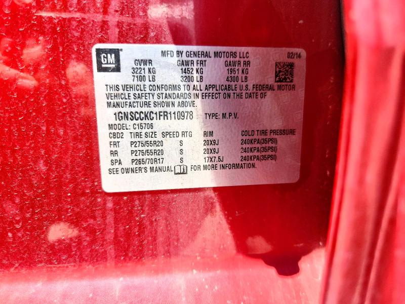 Aukcja sprzedaży 2015 Chevrolet Tahoe, vin: 1GNSCCKC1FR110978, numer aukcji: 53657146