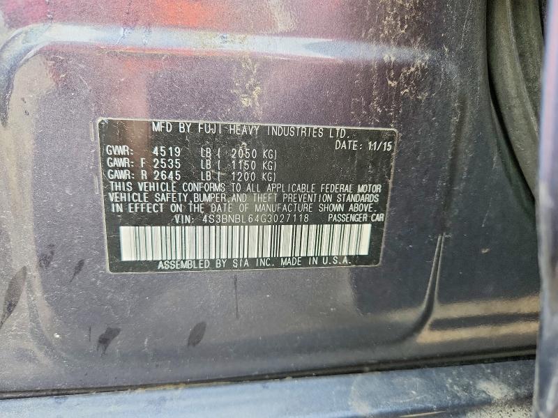Aukcja sprzedaży 2016 Subaru Legacy, vin: 4S3BNBL64G3027118, numer aukcji: 52897496