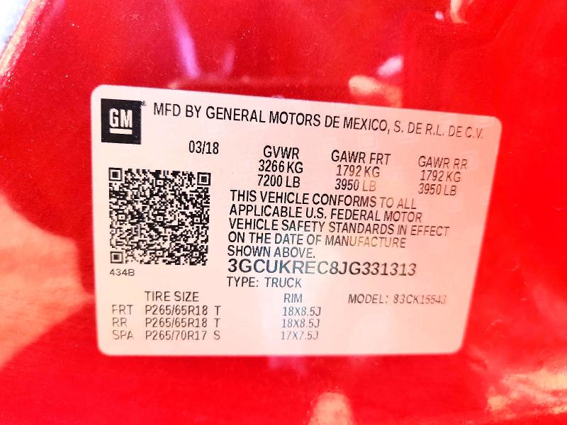 54491586 :رقم المزاد ، 3GCUKREC8JG331313 vin ، 2018 Chevrolet Silverado مزاد بيع