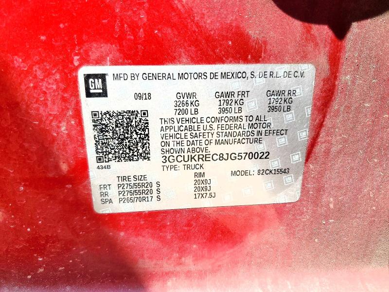 Aukcja sprzedaży 2018 Chevrolet Silverado, vin: 3GCUKREC8JG570022, numer aukcji: 53275356