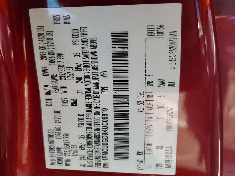 Aukcja sprzedaży 2019 Ford Escape, vin: 1FMCU0GD9KUC09819, numer aukcji: 53468936