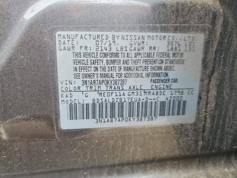 Продаж на аукціоні авто 2019 Nissan Sentra, vin: 3N1AB7AP0KY387387, номер лоту: 53173926