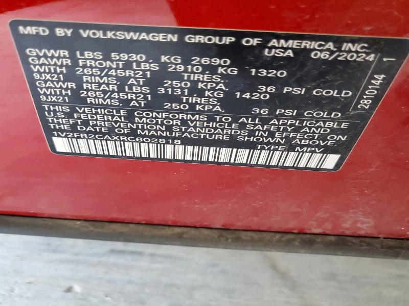 2024 Volkswagen Atlas მანქანა იყიდება აუქციონზე, vin: 1V2FR2CAXRC602818, აუქციონის ნომერი: 53937896