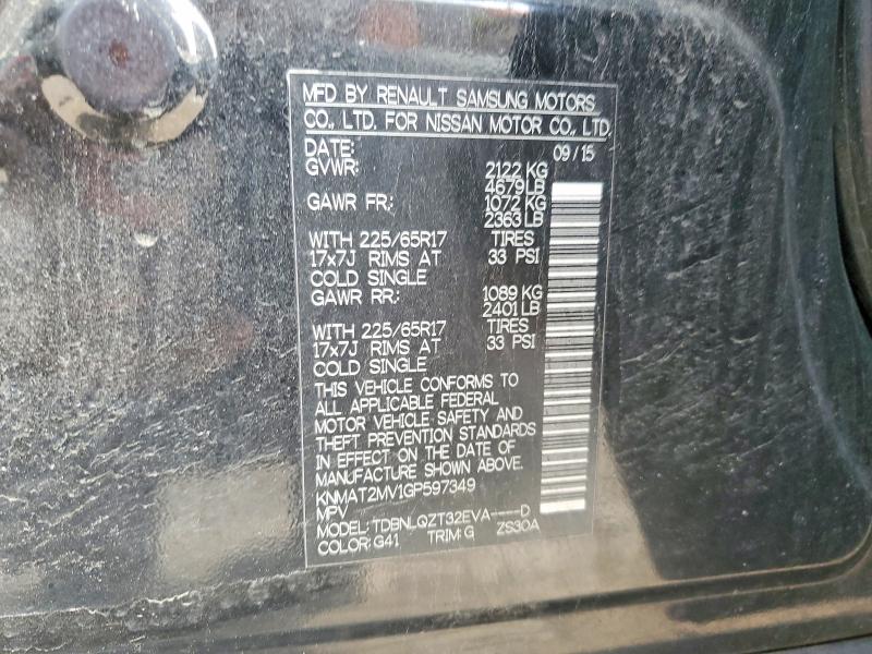 2016 Nissan Rogue მანქანა იყიდება აუქციონზე, vin: KNMAT2MV1GP597349, აუქციონის ნომერი: 52814586