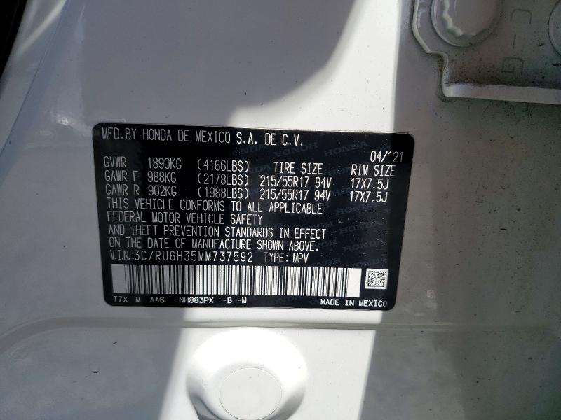 Продаж на аукціоні авто 2021 Honda Hr-v, vin: 3CZRU6H35MM737592, номер лоту: 55107666