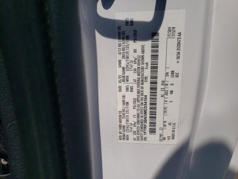 53044736 :رقم المزاد ، 1FTRF3BN3MED54104 vin ، 2021 Ford F350 مزاد بيع