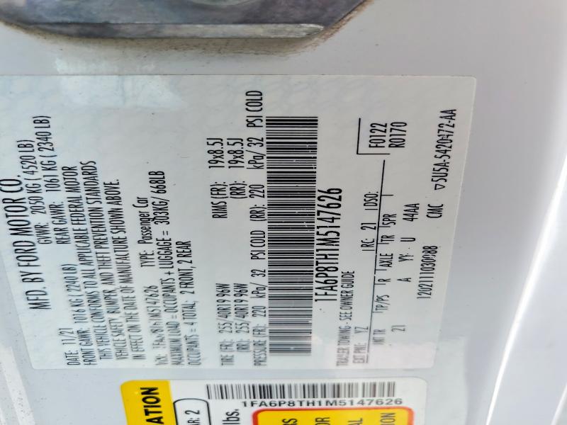 Продажа на аукционе авто 2021 Ford Mustang, vin: 1FA6P8TH1M5147626, номер лота: 51838686