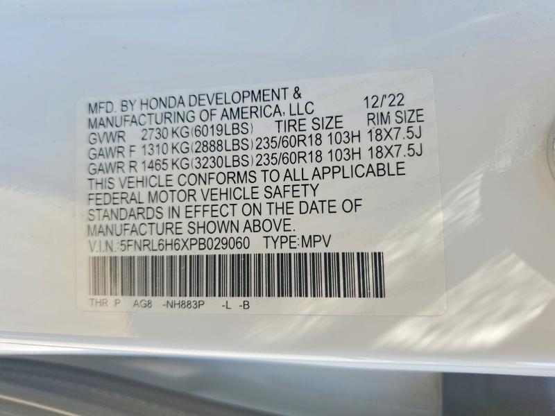 Продаж на аукціоні авто 2023 Honda Odyssey, vin: 5FNRL6H6XPB029060, номер лоту: 54399996