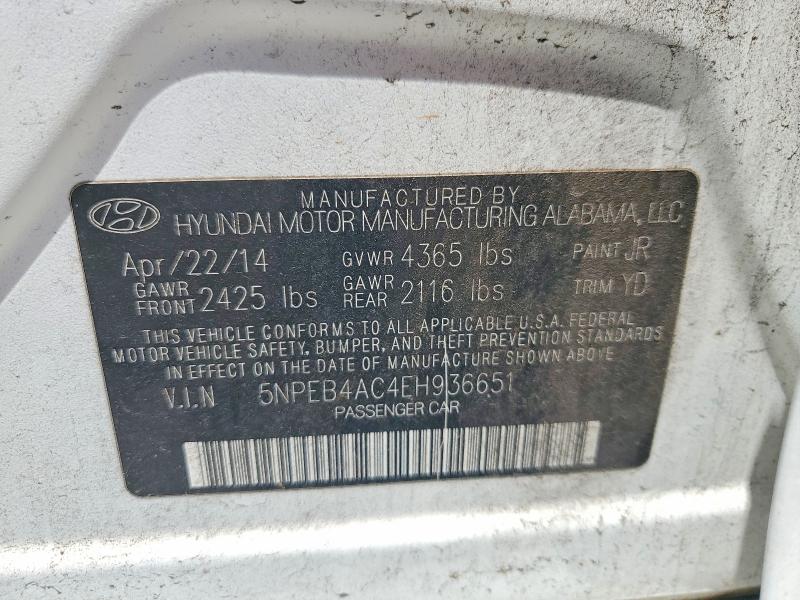 2014 Hyundai Sonata მანქანა იყიდება აუქციონზე, vin: 5NPEB4AC4EH936651, აუქციონის ნომერი: 55778066