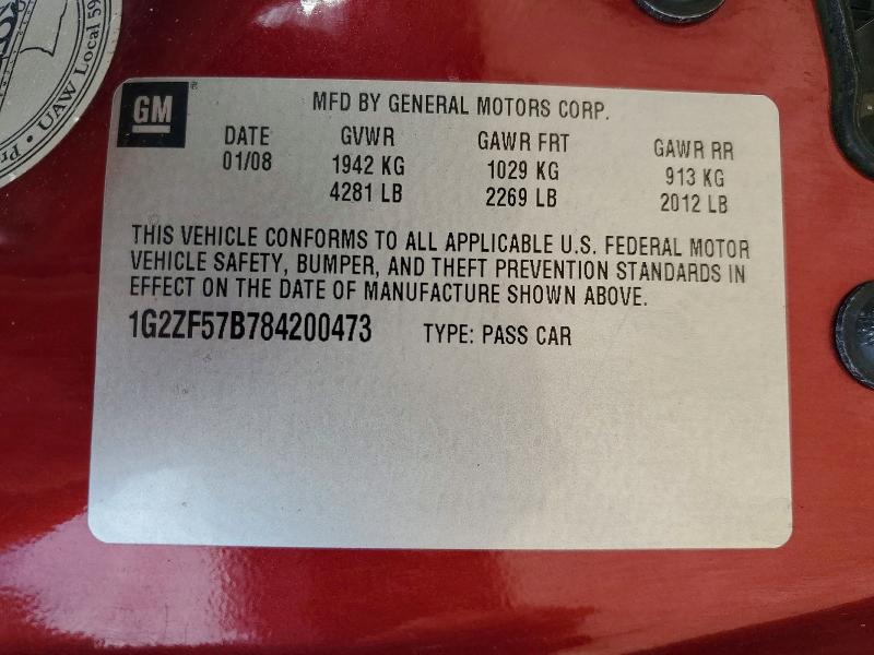 2008 Pontiac G6 მანქანა იყიდება აუქციონზე, vin: 1G2ZF57B784200473, აუქციონის ნომერი: 52249946