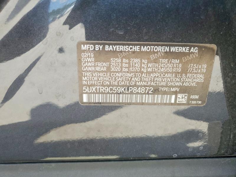 52887086 :رقم المزاد ، 5UXTR9C59KLP84872 vin ، 2019 Bmw X3 مزاد بيع