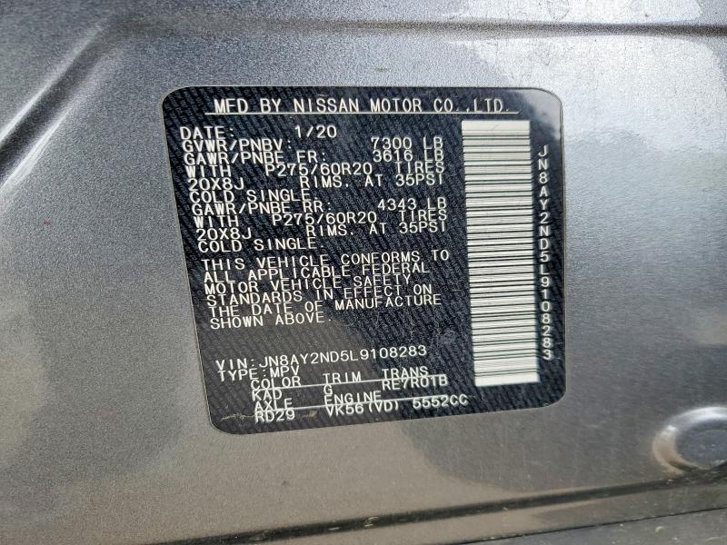 Продажа на аукционе авто 2020 Nissan Armada, vin: JN8AY2ND5L9108283, номер лота: 52485456
