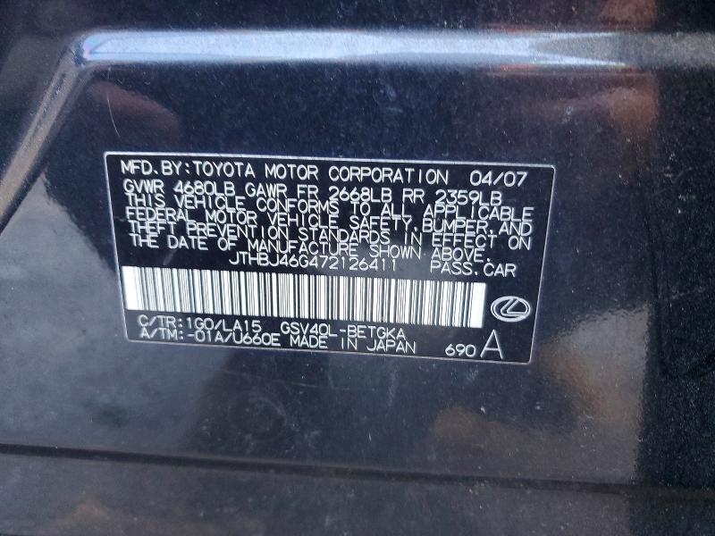 52465246 :رقم المزاد ، JTHBJ46G472126411 vin ، 2007 Lexus Es مزاد بيع