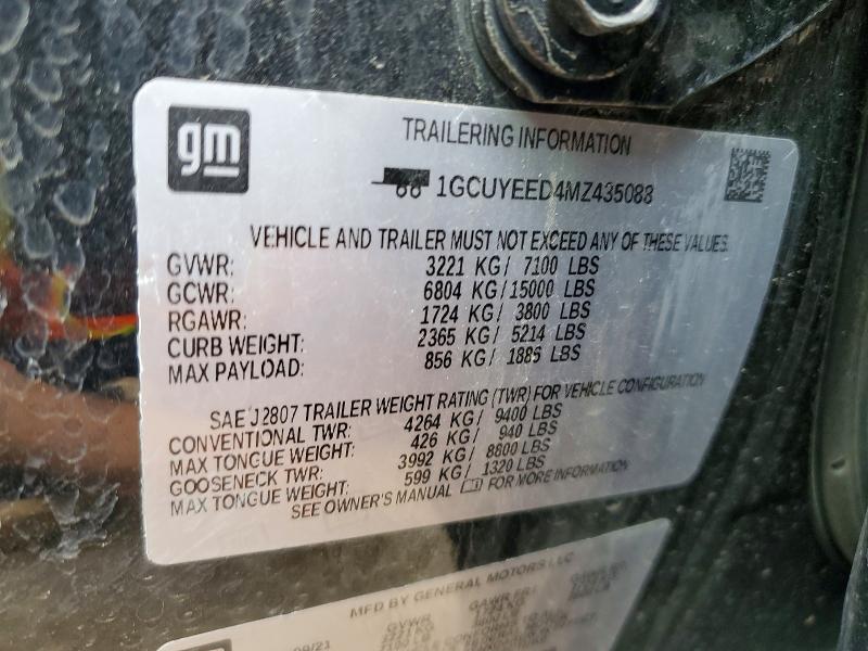 2021 Chevrolet Silverado მანქანა იყიდება აუქციონზე, vin: 1GCUYEED4MZ435088, აუქციონის ნომერი: 52171576
