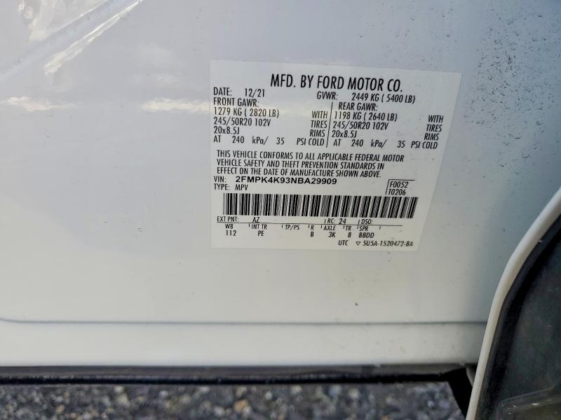 54991706 :رقم المزاد ، 2FMPK4K93NBA29909 vin ، 2022 Ford Edge مزاد بيع