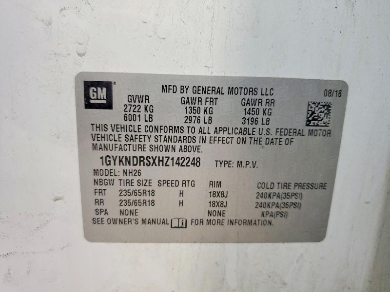 52159696 :رقم المزاد ، 1GYKNDRSXHZ142248 vin ، 2017 Cadillac Xt5 مزاد بيع