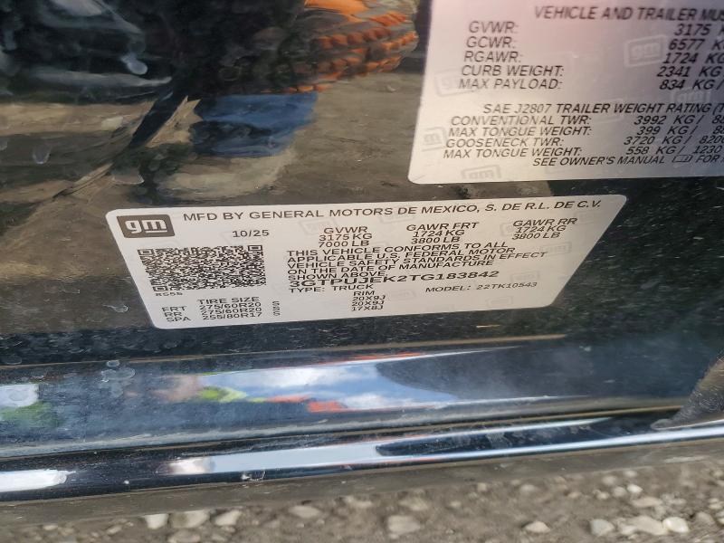 Aukcja sprzedaży 2026 Gmc Sierra, vin: 3GTPUJEK2TG183842, numer aukcji: 52489506