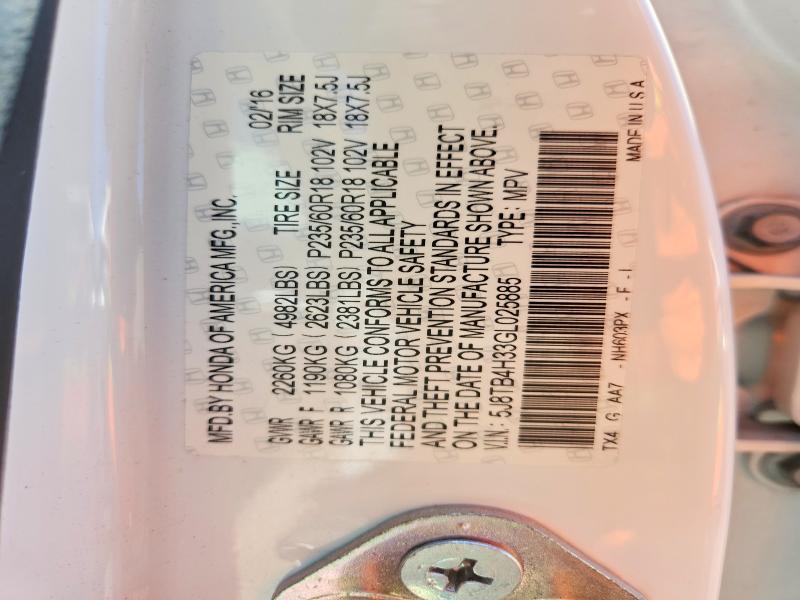 52486056 :رقم المزاد ، 5J8TB4H33GL025885 vin ، 2016 Acura Rdx مزاد بيع