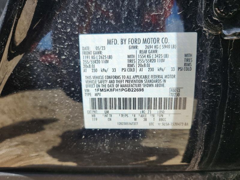 52514766 :رقم المزاد ، 1FMSK8FH1PGB22698 vin ، 2023 Ford Explorer مزاد بيع
