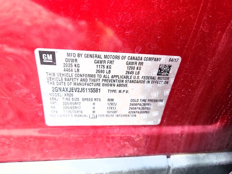 Aukcja sprzedaży 2018 Chevrolet Equinox, vin: 2GNAXJEV2J6115581, numer aukcji: 53315606