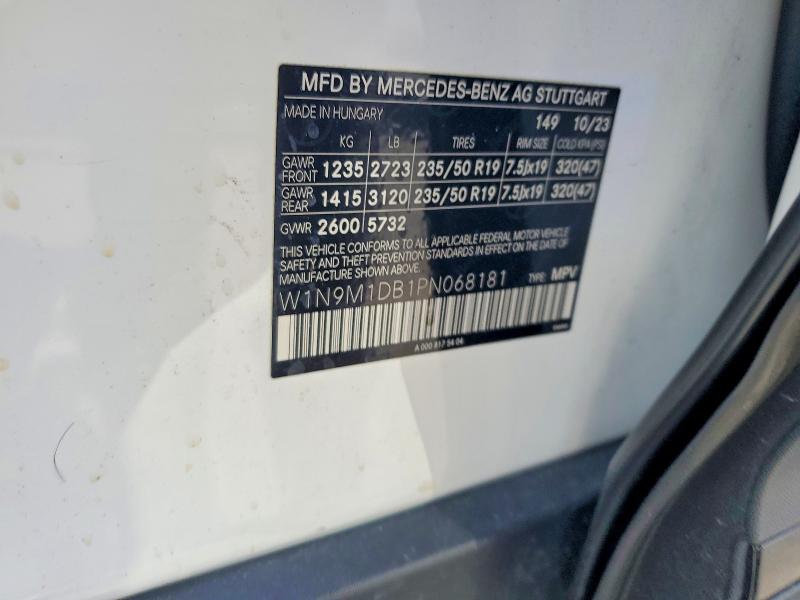 Продаж на аукціоні авто 2023 Mercedes-benz Eqb, vin: W1N9M1DB1PN068181, номер лоту: 53741336