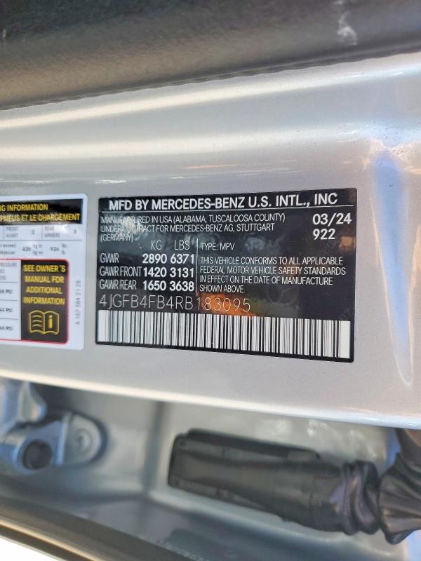 Aukcja sprzedaży 2024 Mercedes-benz Gle, vin: 4JGFB4FB4RB183095, numer aukcji: 52730906
