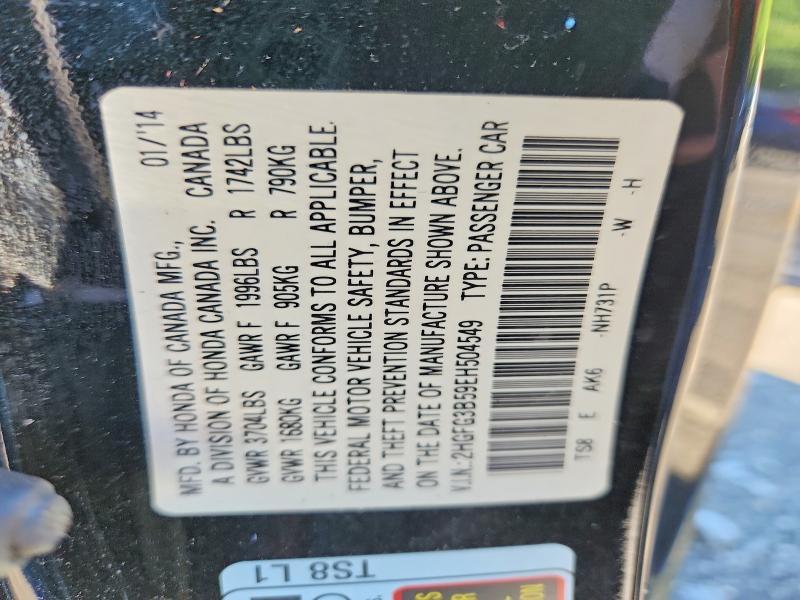 Aukcja sprzedaży 2014 Honda Civic, vin: 2HGFG3B59EH504549, numer aukcji: 53662486