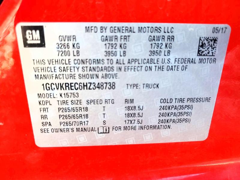 Продаж на аукціоні авто 2017 Chevrolet Silverado, vin: 1GCVKREC6HZ348738, номер лоту: 52434686