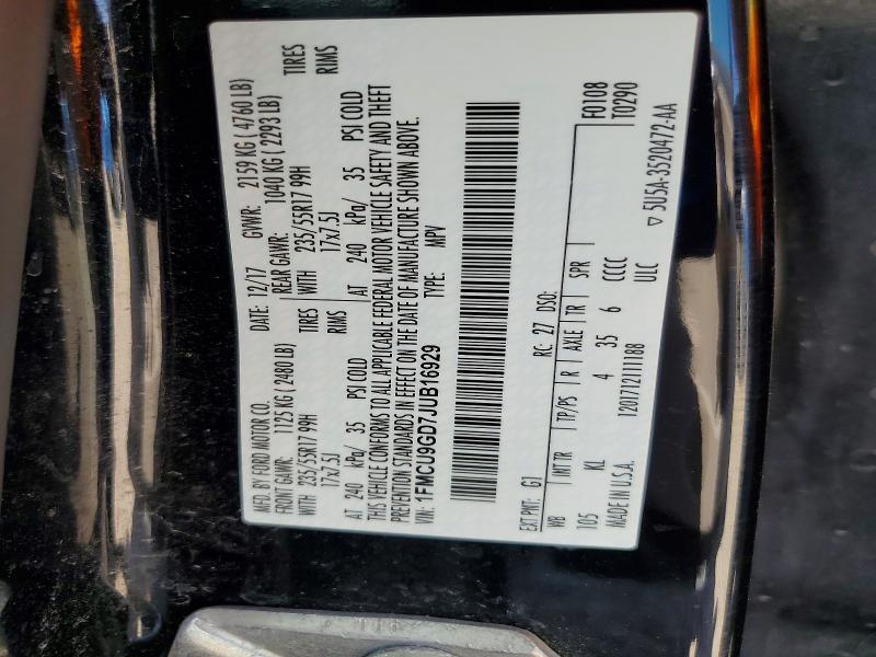 Продажа на аукционе авто 2018 Ford Escape, vin: 1FMCU9GD7JUB16929, номер лота: 53633146