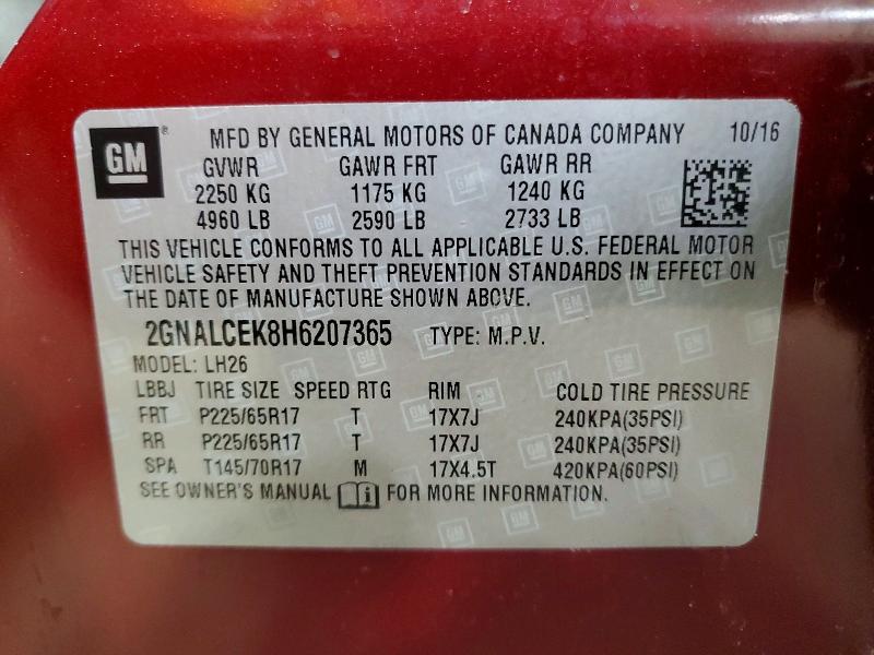 2017 Chevrolet Equinox მანქანა იყიდება აუქციონზე, vin: 2GNALCEK8H6207365, აუქციონის ნომერი: 53084346