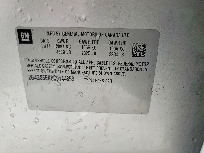 54478436 :رقم المزاد ، 2G4GS5EK8C9144353 vin ، 2012 Buick Regal مزاد بيع