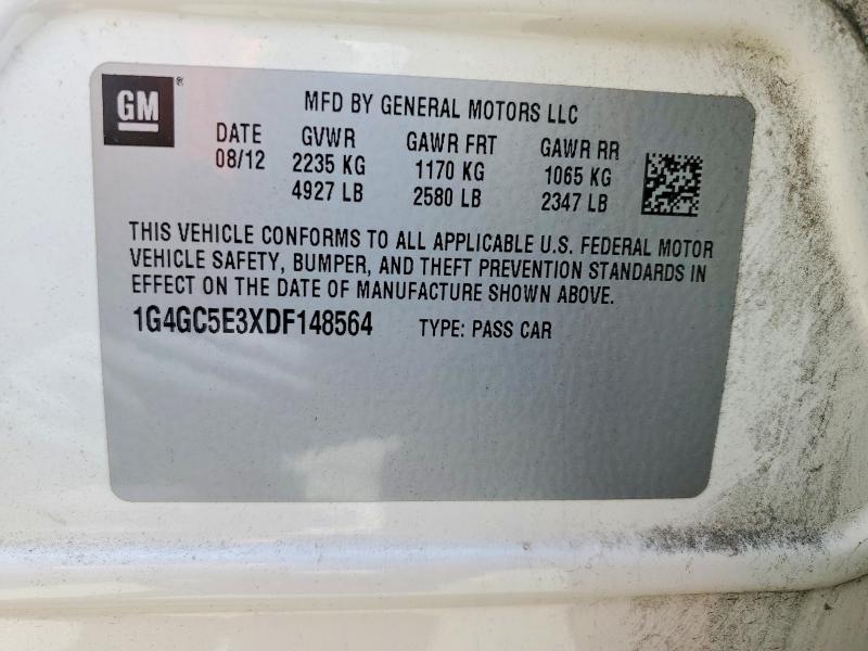 55010256 :رقم المزاد ، 1G4GC5E3XDF148564 vin ، 2013 Buick Lacrosse مزاد بيع