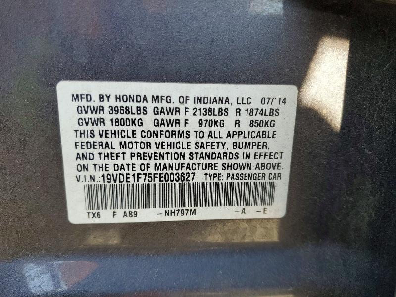 53252436 :رقم المزاد ، 19VDE1F75FE003627 vin ، 2015 Acura Ilx مزاد بيع