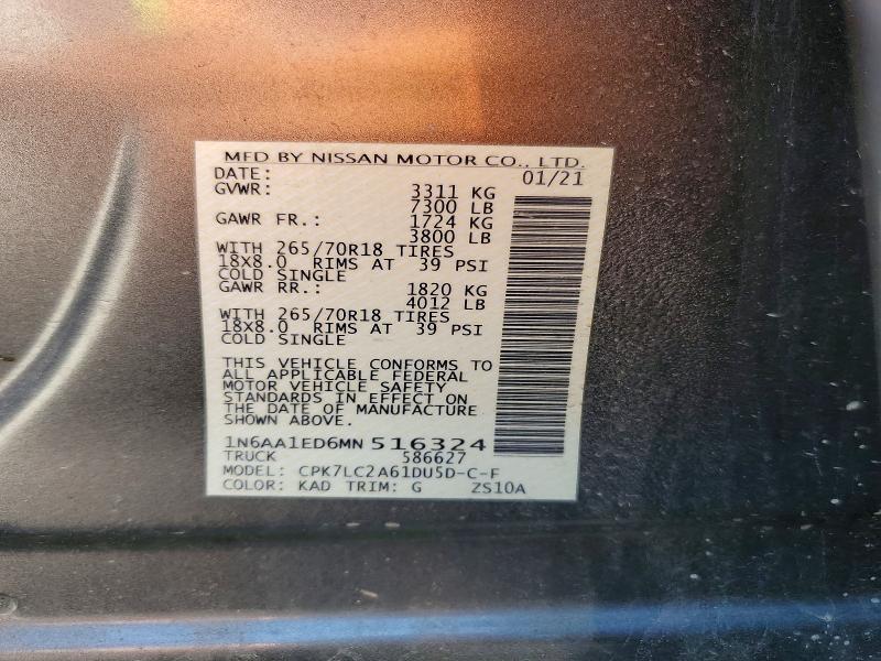 52129436 :رقم المزاد ، 1N6AA1ED6MN516324 vin ، 2021 Nissan Titan مزاد بيع