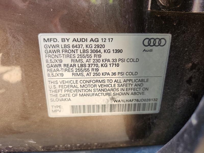 55016176 :رقم المزاد ، WA1LHAF76JD028132 vin ، 2018 Audi Q7 مزاد بيع