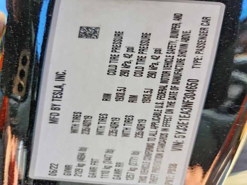 55084276 :رقم المزاد ، 5YJ3E1EA3NF304650 vin ، 2022 Tesla Model 3 مزاد بيع