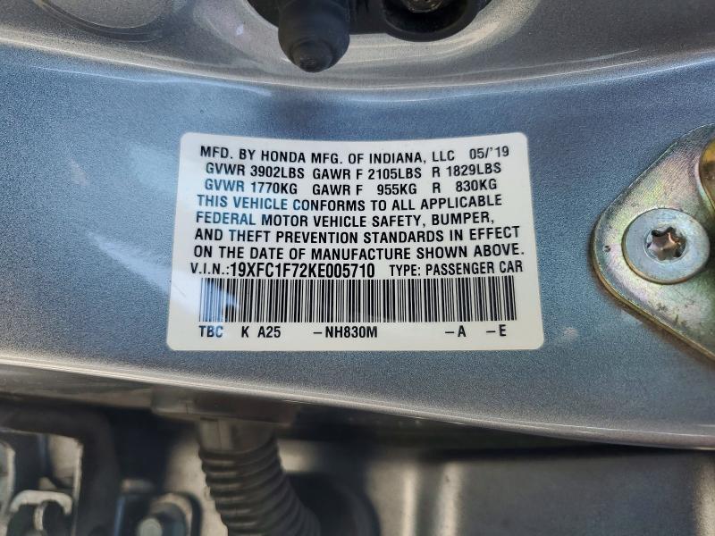 Aukcja sprzedaży 2019 Honda Civic, vin: 19XFC1F72KE005710, numer aukcji: 53362756