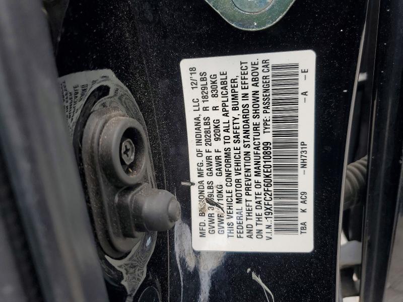 Продажа на аукционе авто 2019 Honda Civic, vin: 19XFC2F60KE010899, номер лота: 54824176