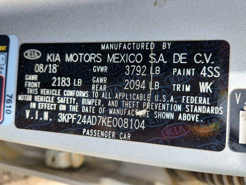 53640516 :رقم المزاد ، 3KPF24AD7KE008104 vin ، 2019 Kia Forte مزاد بيع