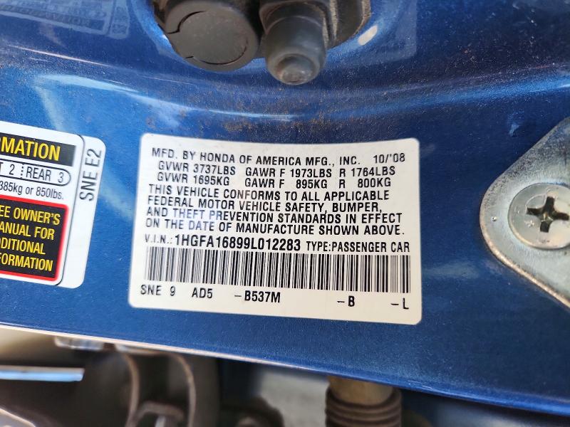 53471246 :رقم المزاد ، 1HGFA16899L012283 vin ، 2009 Honda Civic مزاد بيع